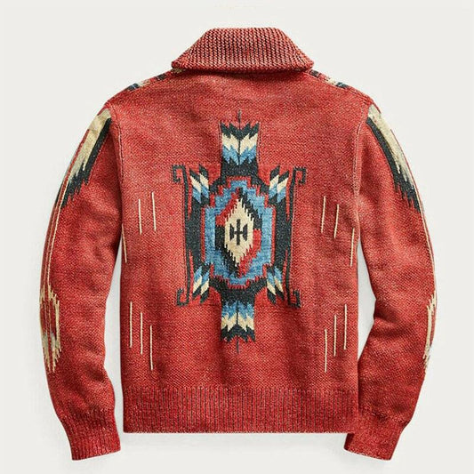 Dalton — Men’s Vintage Jacquard Knit Cardigan with Lapel Collar