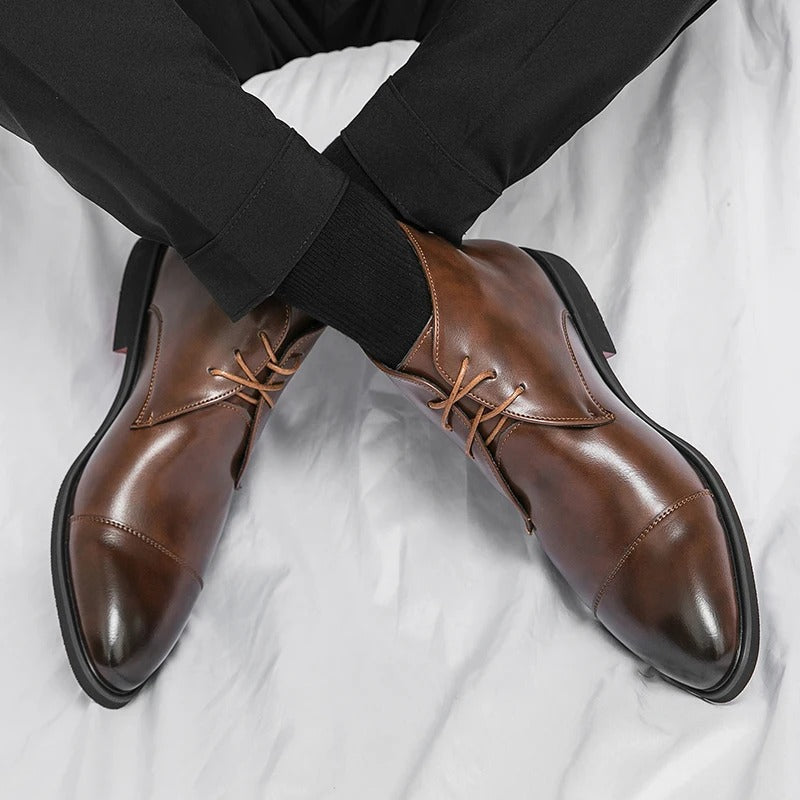 Marlowe — Men’s Polished Cap-Toe Dress Boots with Cushioned Comfort