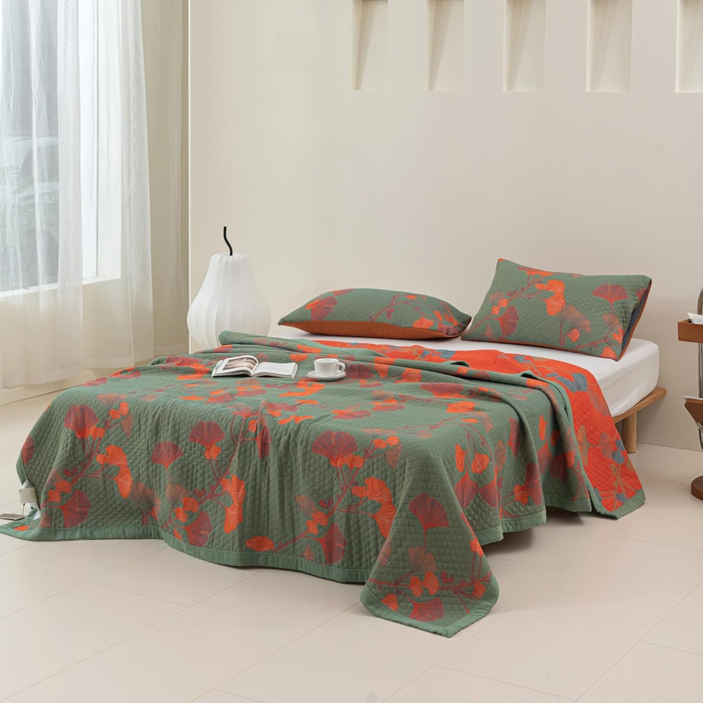 Elara — Reversible Botanical Cotton Quilt Bedding Set