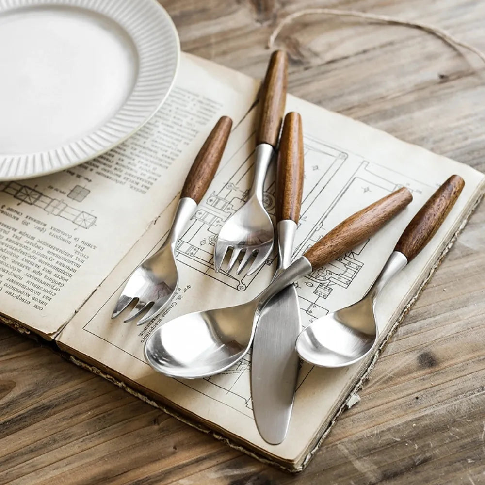Norlin Flatware — Stainless Steel Cutlery with Natural Wood Handles