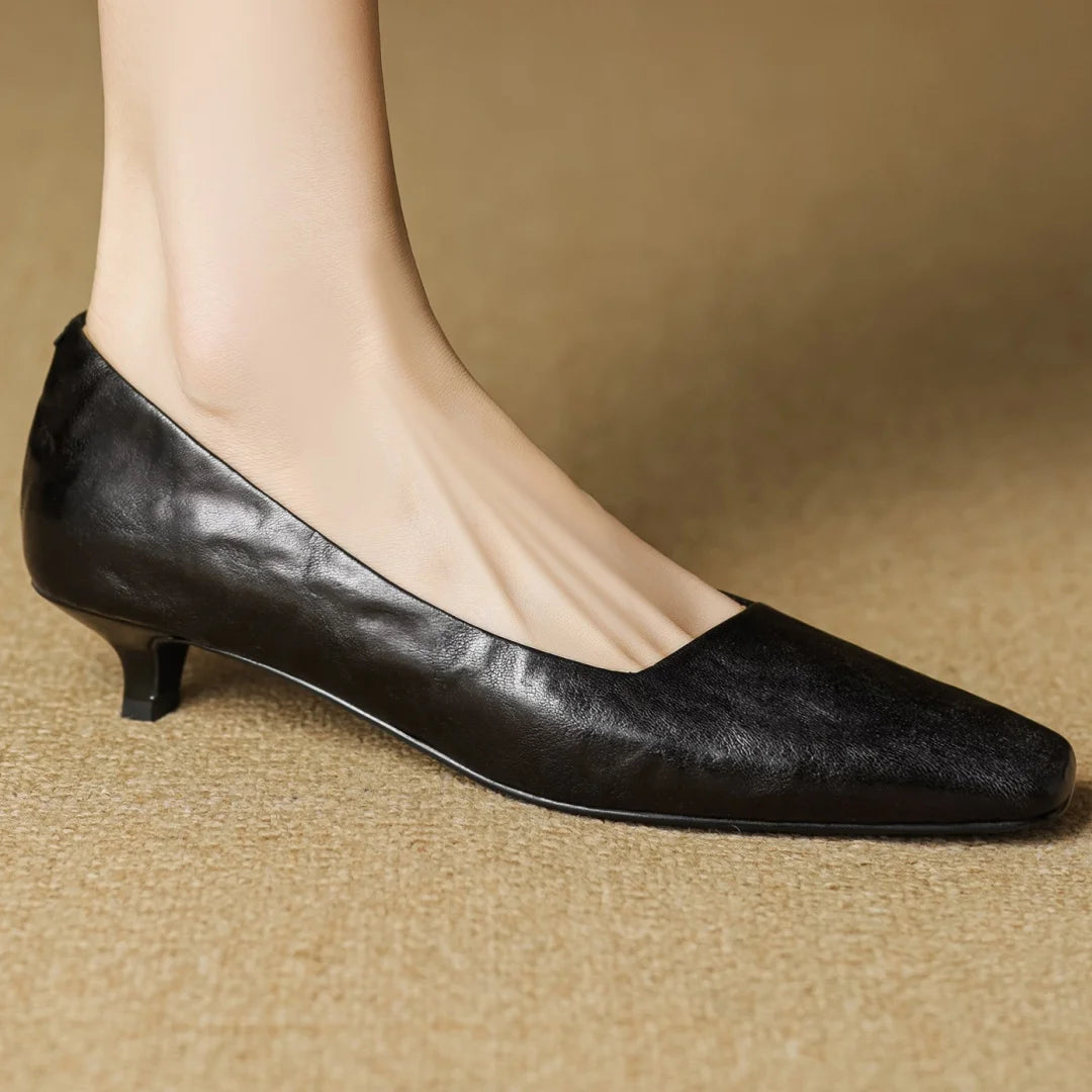 Alaris — Genuine Leather Kitten Heel Pumps with Cushioned Insole