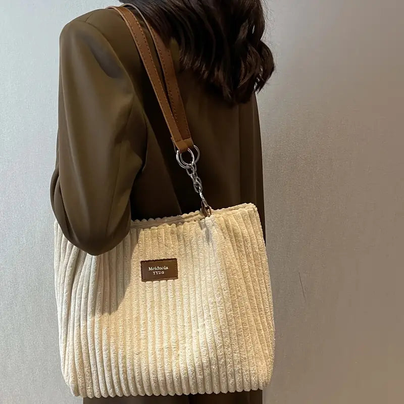 Harper — Soft-Touch Corduroy Tote Bag with Zipper Closure