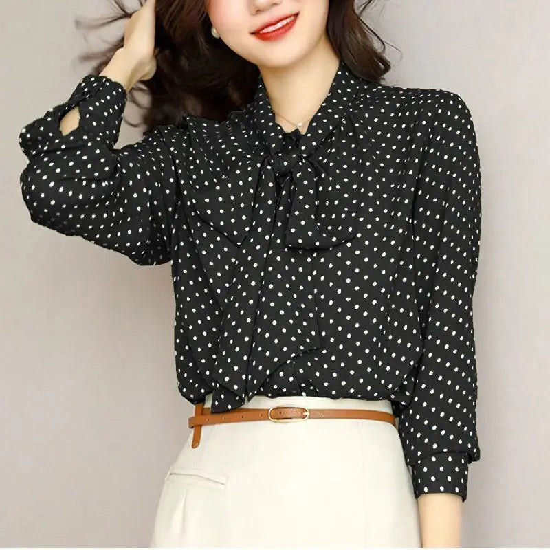 Liora — Lightweight Shawl Collar Blouse with Bow Accents