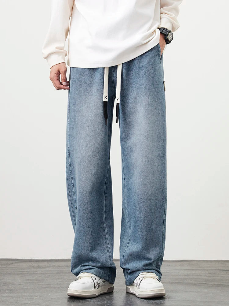 Emryn Wide-Leg Denim Pants — Relaxed Fit with Adjustable Drawstring Waist
