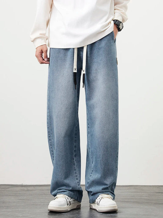 Emryn Wide-Leg Denim Pants — Relaxed Fit with Adjustable Drawstring Waist
