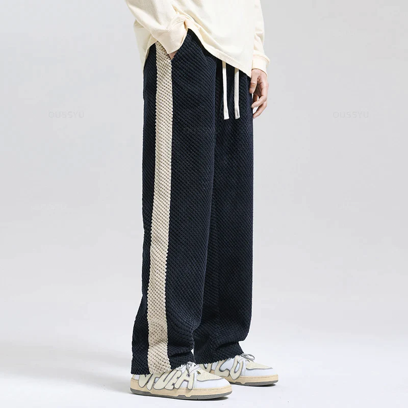 Harlen Waffle Joggers — Textured Corduroy Pants with Side Stripes