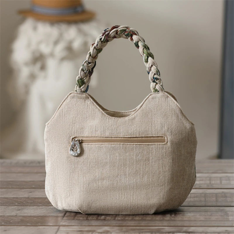 Elevai — Hand-Embroidered Canvas Bag with Braided Handle