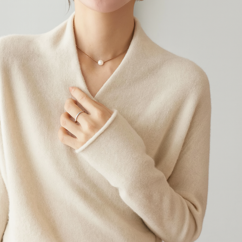 Lenora — Lightweight 100% Wool V-Neck Sweater with Relaxed Fit