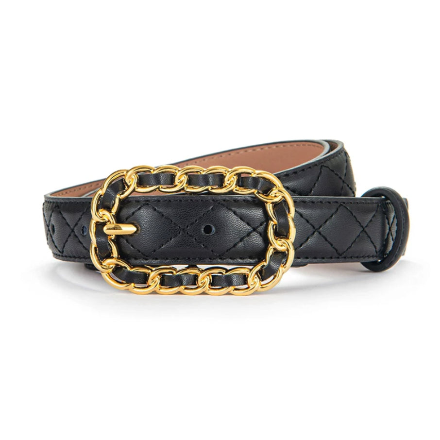 Ardena — Quilted Vegan Leather Belt with Gold Chain Buckle