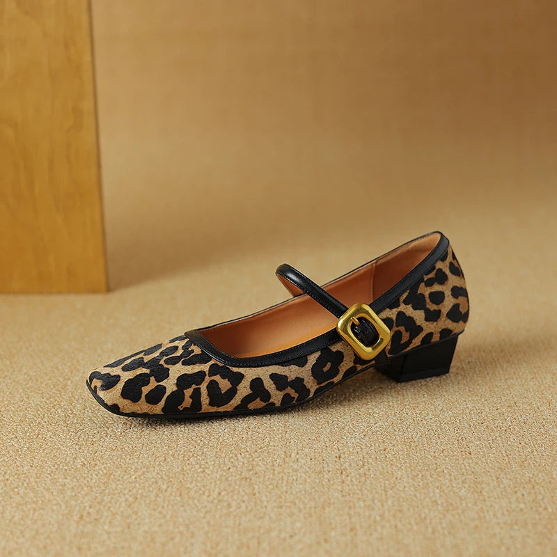 Embera — Genuine Horsehair Square-Toe Pumps with Low Block Heel