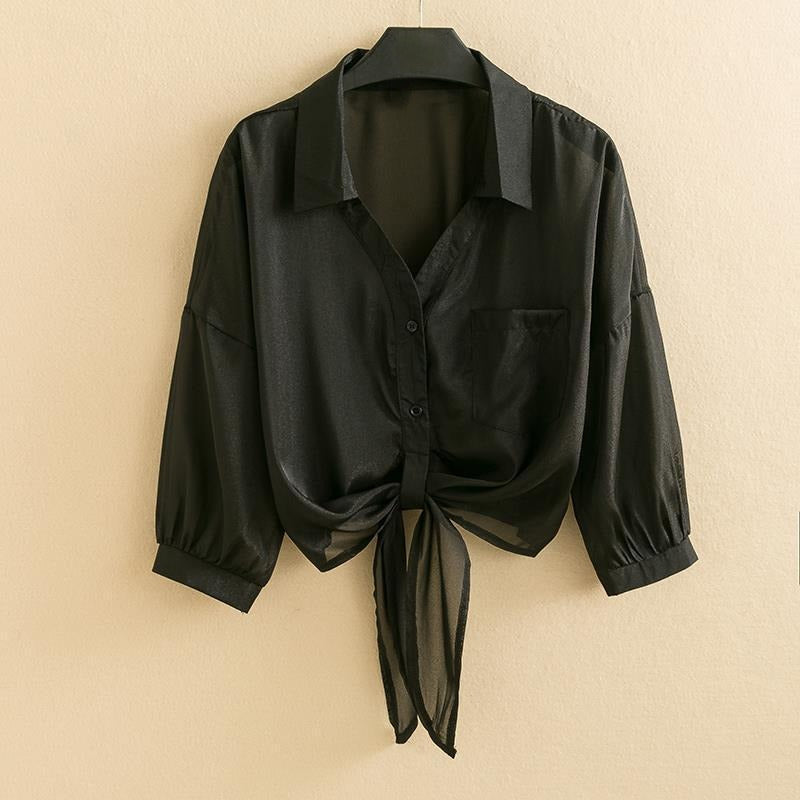 Avensa — Sheer Voile Linen Blouse with Tie-Front Design