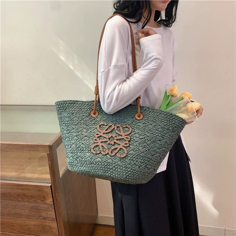 Liora — Handcrafted Straw Beach Bag with Adjustable Faux Leather Handles