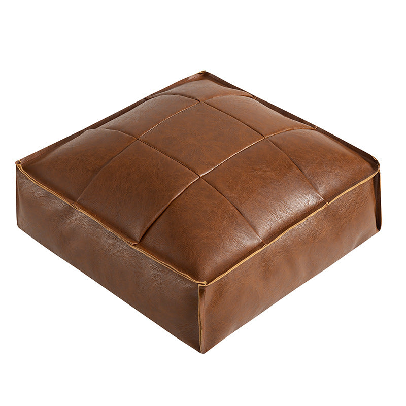 Liora Pouf — Moroccan Faux Leather Floor Cushion with Stitched Grid Design