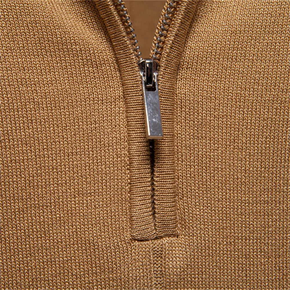 Corvinis — Men's Breathable Zip Collar Polo Shirt with Knit Texture