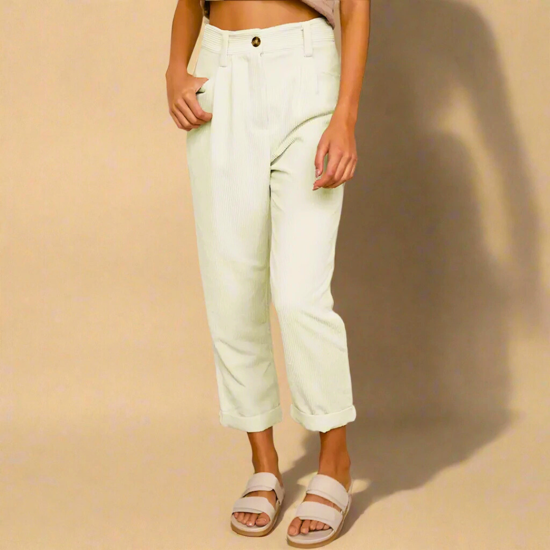 Lioren High Waist Corduroy Pants — Women’s Ankle-Length Comfort Fit