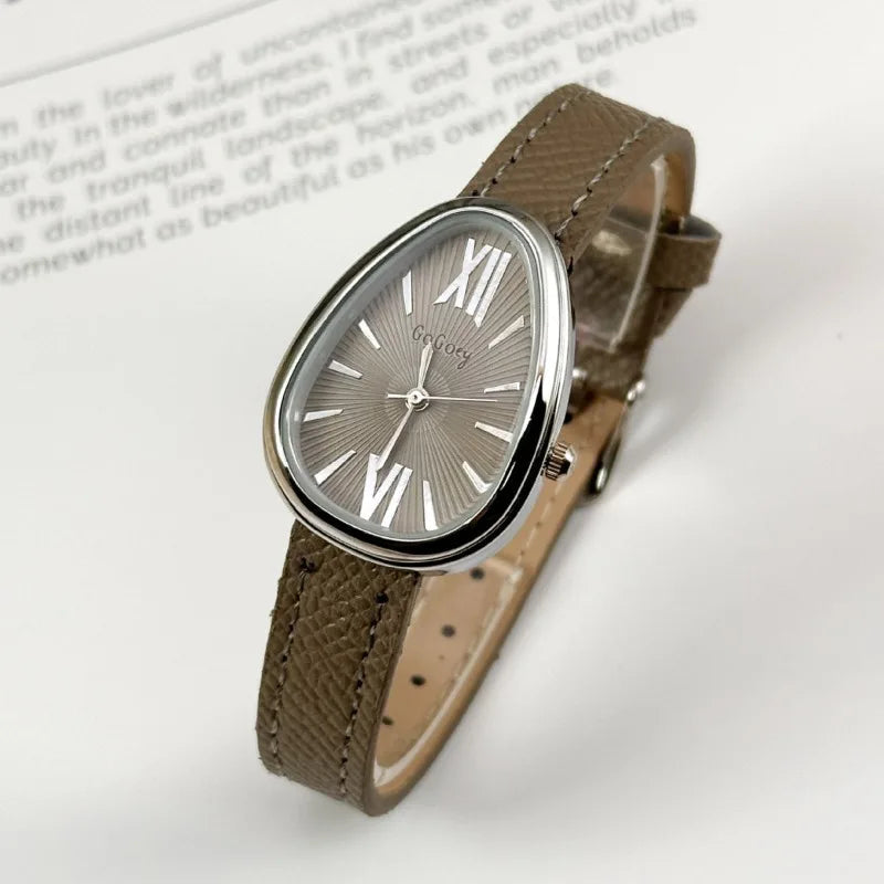 Norla — Vintage Teardrop Oval Watch with Leather Band