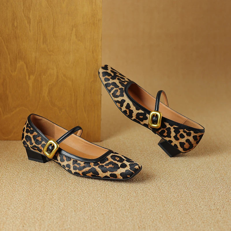Embera — Genuine Horsehair Square-Toe Pumps with Low Block Heel