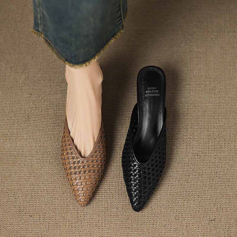 Calina — Genuine Leather Woven Heels with Cushioned Insole