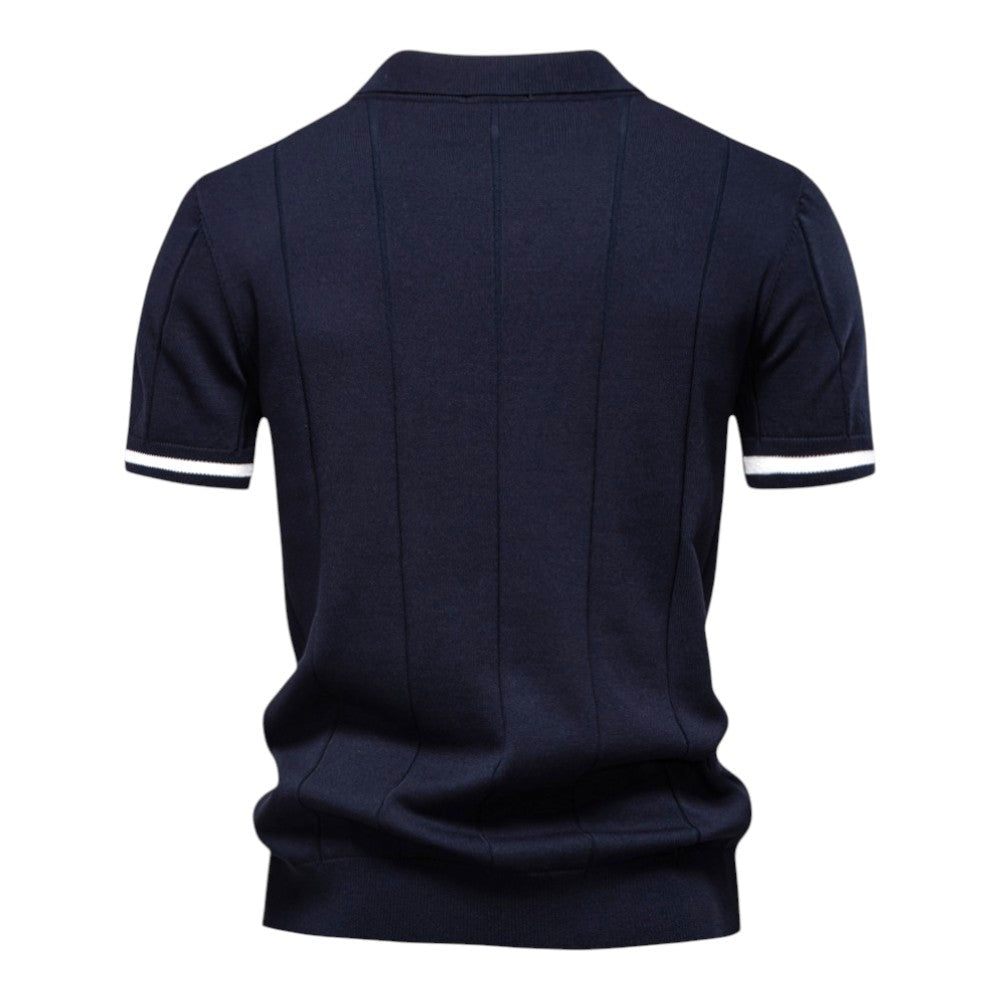 Corvinis — Men's Breathable Zip Collar Polo Shirt with Knit Texture