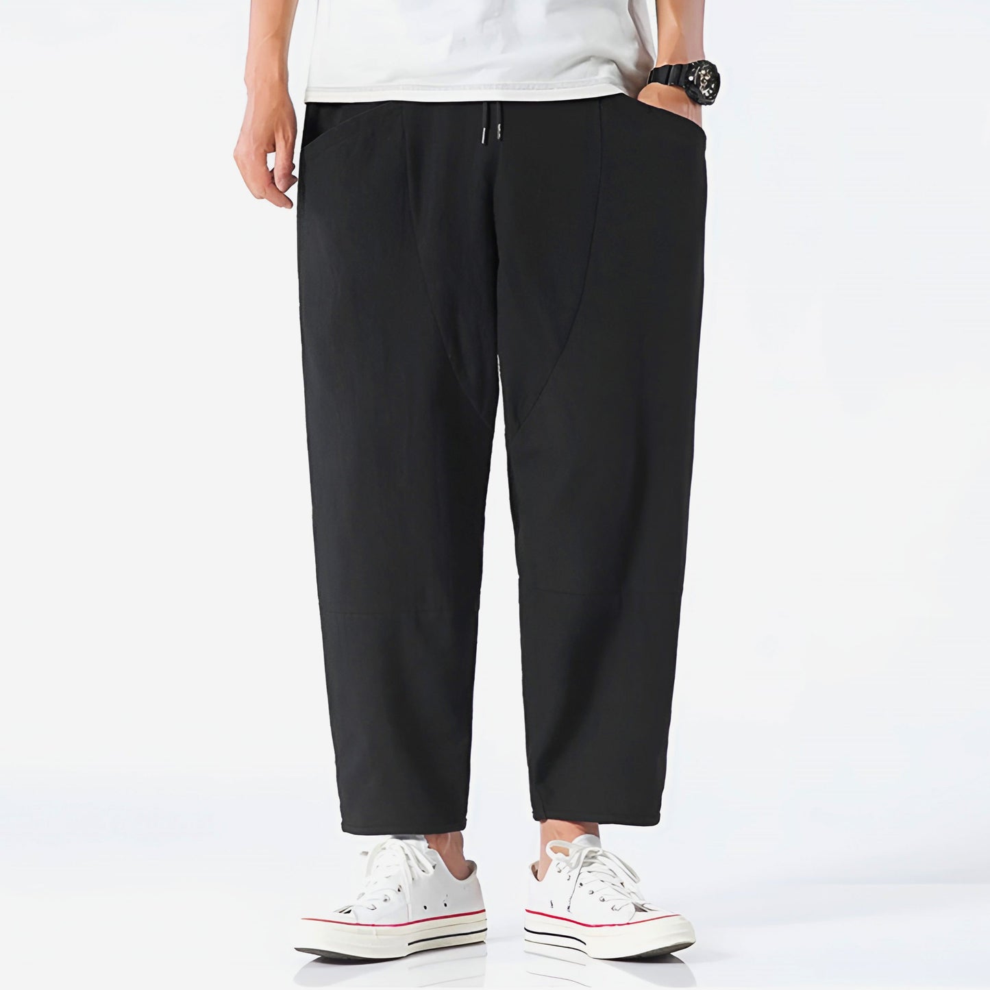 Eryndor Cropped Pants — Breathable Cotton-Linen Relaxed Fit with Drawstring Waist