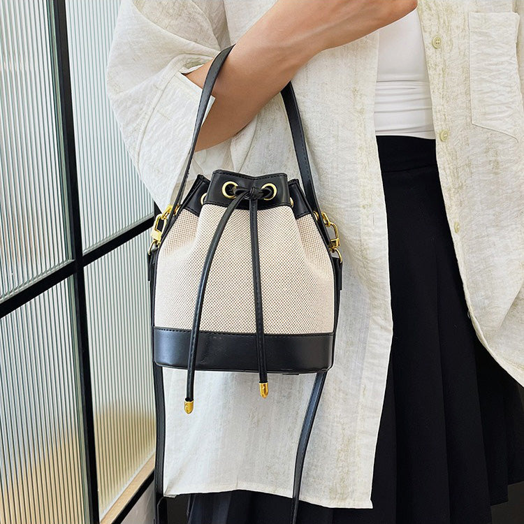 Oslen Canvas Bucket Bag — Lightweight Vegan Leather Trim Tote