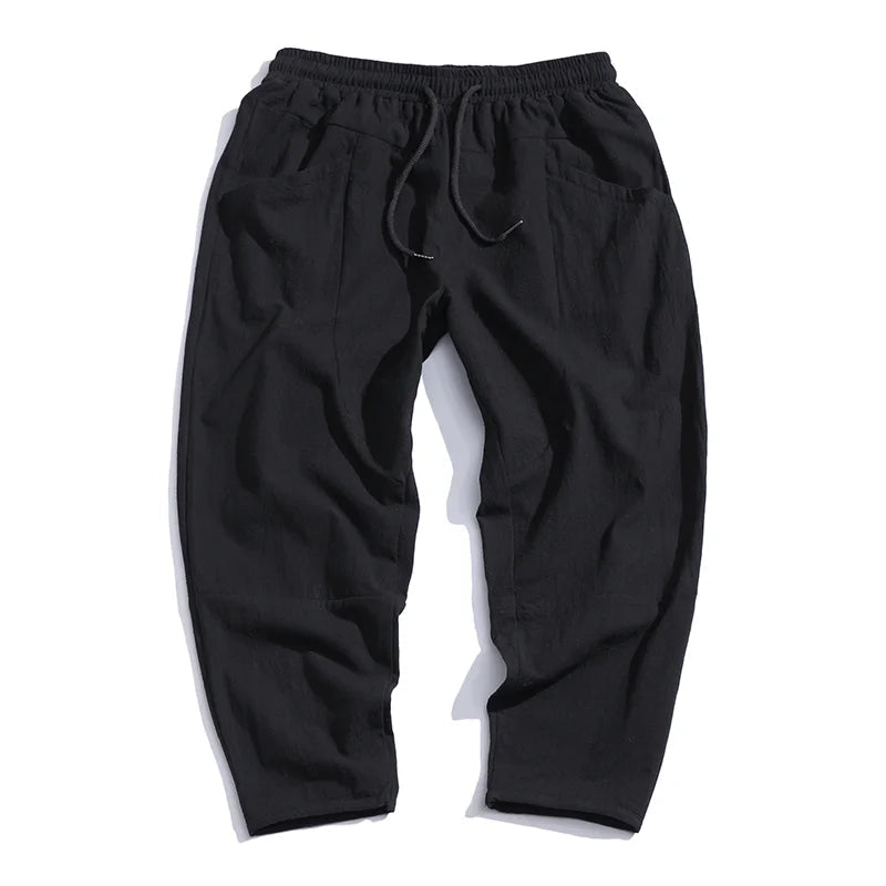 Eryndor Cropped Pants — Breathable Cotton-Linen Relaxed Fit with Drawstring Waist