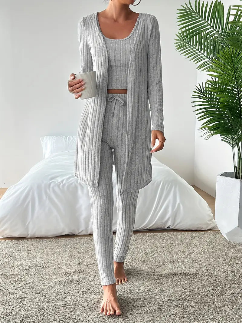 Vesira — 3-Piece Ribbed Knit Lounge Set with Slim Fit