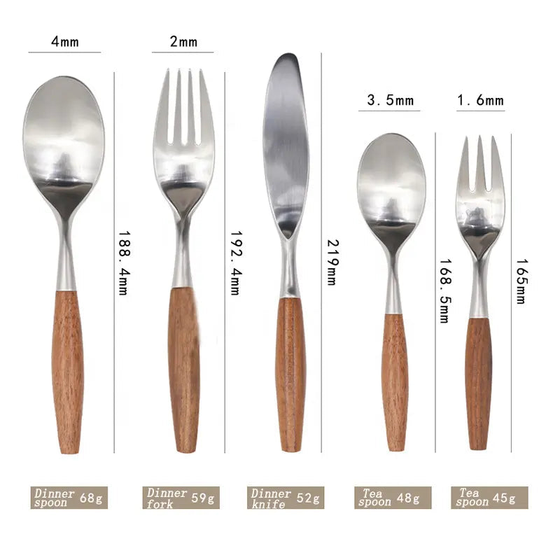 Norlin Flatware — Stainless Steel Cutlery with Natural Wood Handles