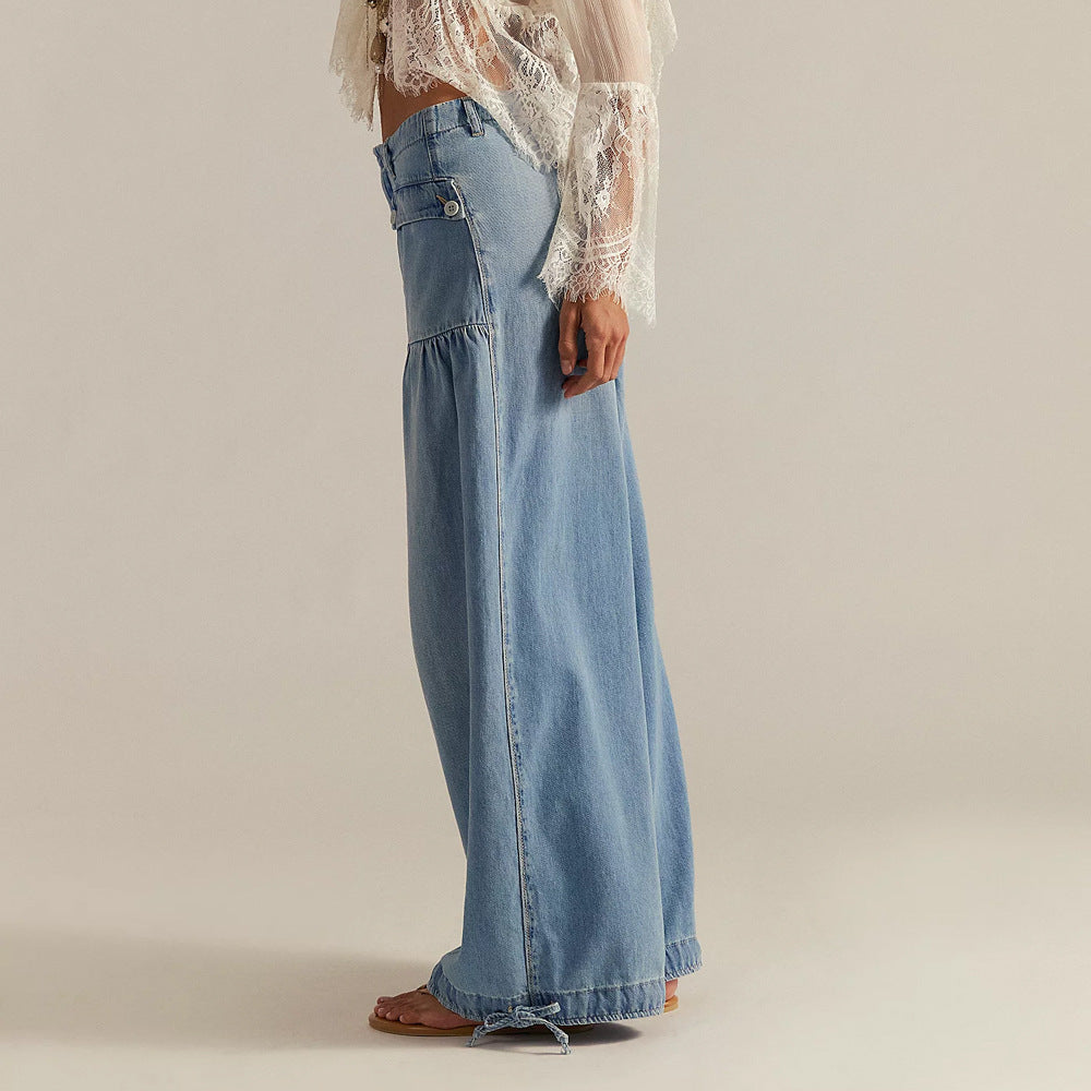 Sorenna — Wide-Leg Cotton Denim Jeans with Boho Pockets