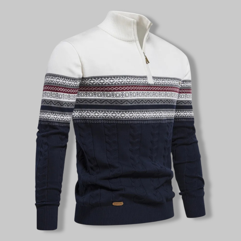 Norla — Men's Cable-Knit Quarter Zip Sweater with Alpine Pattern