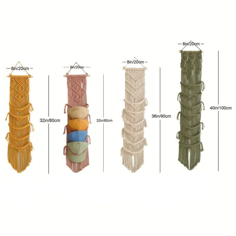 Soren Macrame Organizer — Handcrafted Boho Hat Storage with Tassel Accents