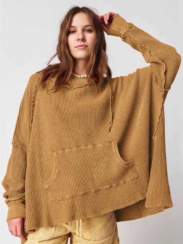 Soarion Waffle Hoodie — Oversized Soft Knit Pullover with Adjustable Hood