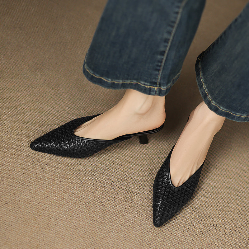 Calina — Genuine Leather Woven Heels with Cushioned Insole
