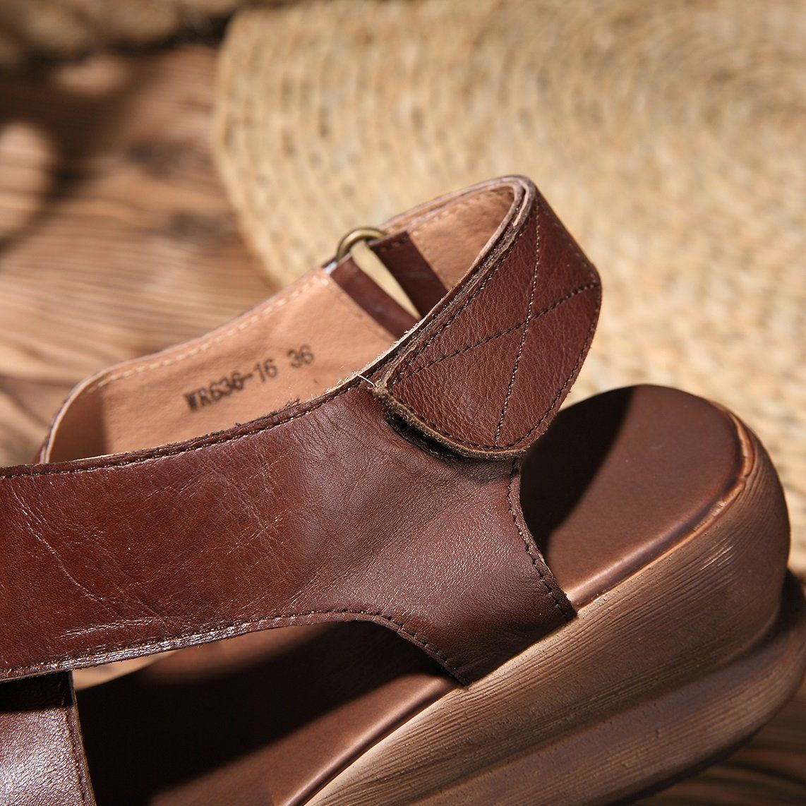 Kintara Wedge Sandals Khaki/Coffee Leather Platforms X-Strap Sandals