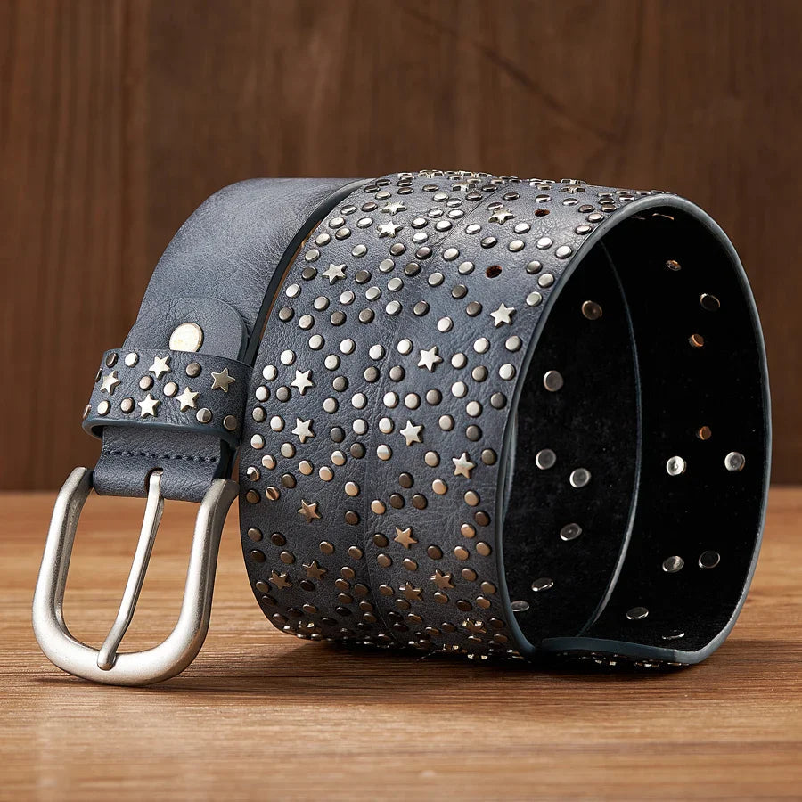 Liora — Genuine Leather Studded Belt with Star Accents
