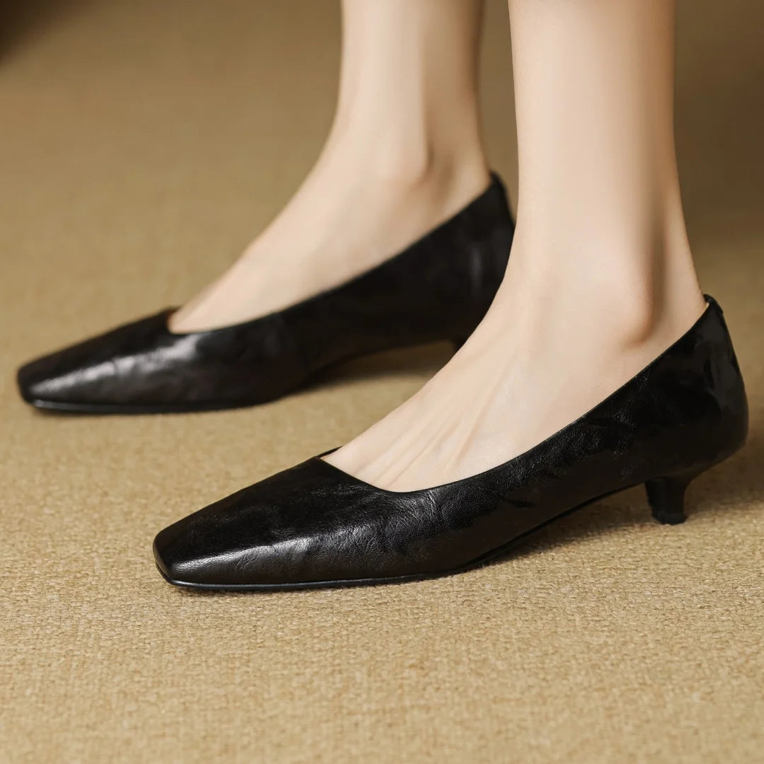 Alaris — Genuine Leather Kitten Heel Pumps with Cushioned Insole