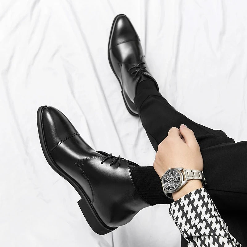 Marlowe — Men’s Polished Cap-Toe Dress Boots with Cushioned Comfort