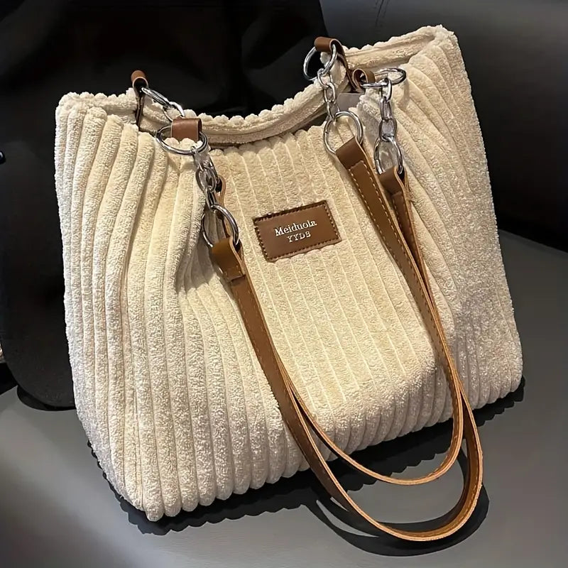 Harper — Soft-Touch Corduroy Tote Bag with Zipper Closure
