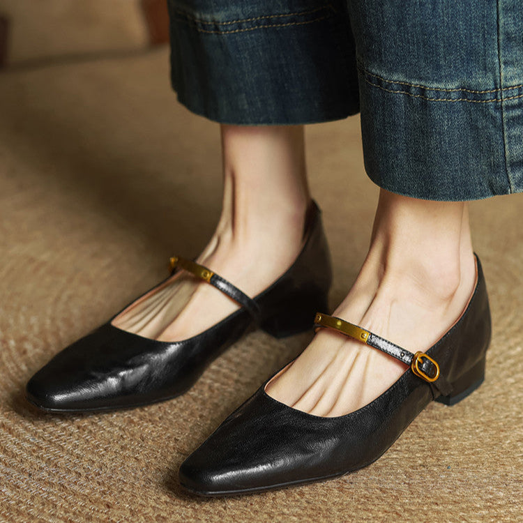 Ellara — Genuine Leather Mary Jane Pumps with Metal-Bit Strap