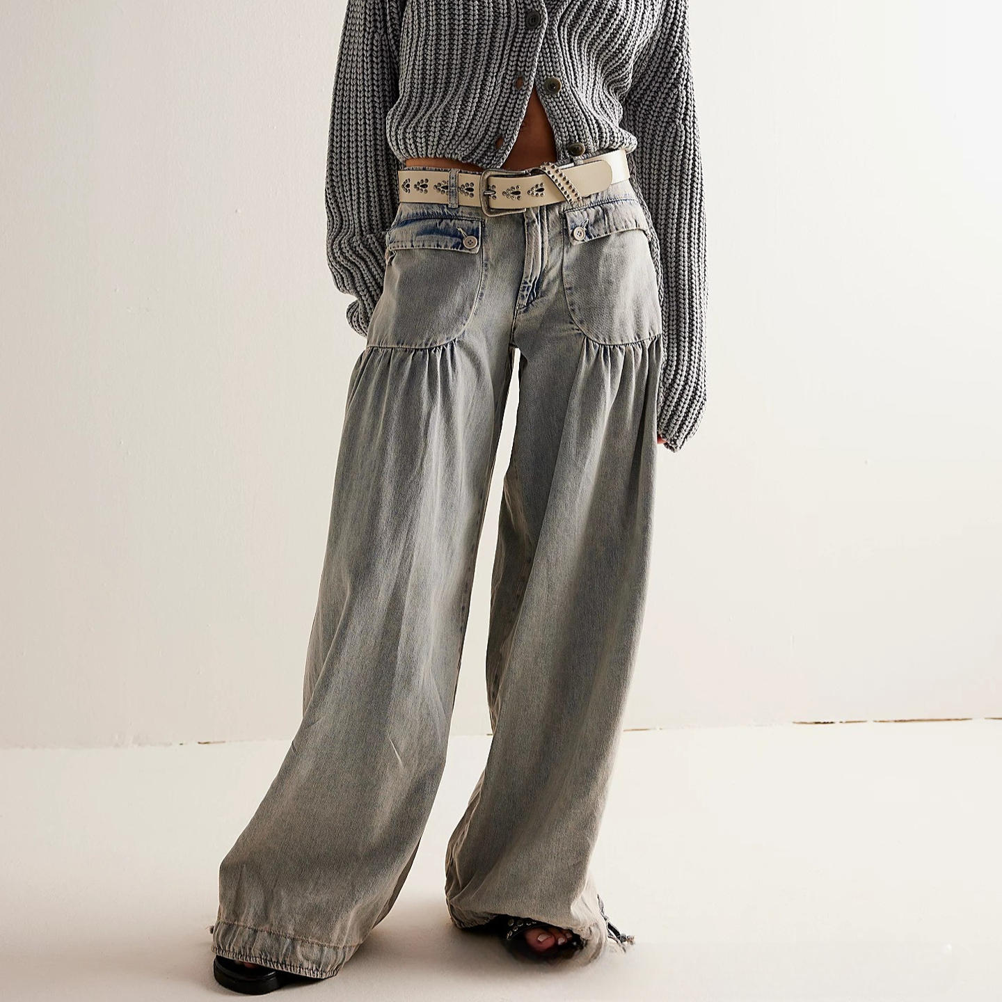 Sorenna — Wide-Leg Cotton Denim Jeans with Boho Pockets
