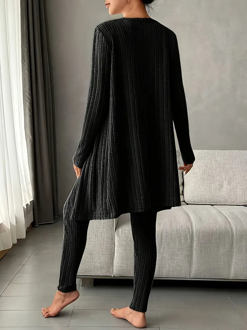 Vesira — 3-Piece Ribbed Knit Lounge Set with Slim Fit