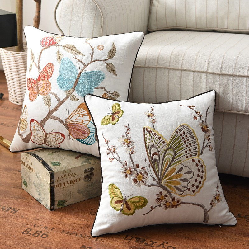 Liora — Embroidered Butterfly Cushion Cover in Cotton-Linen Blend