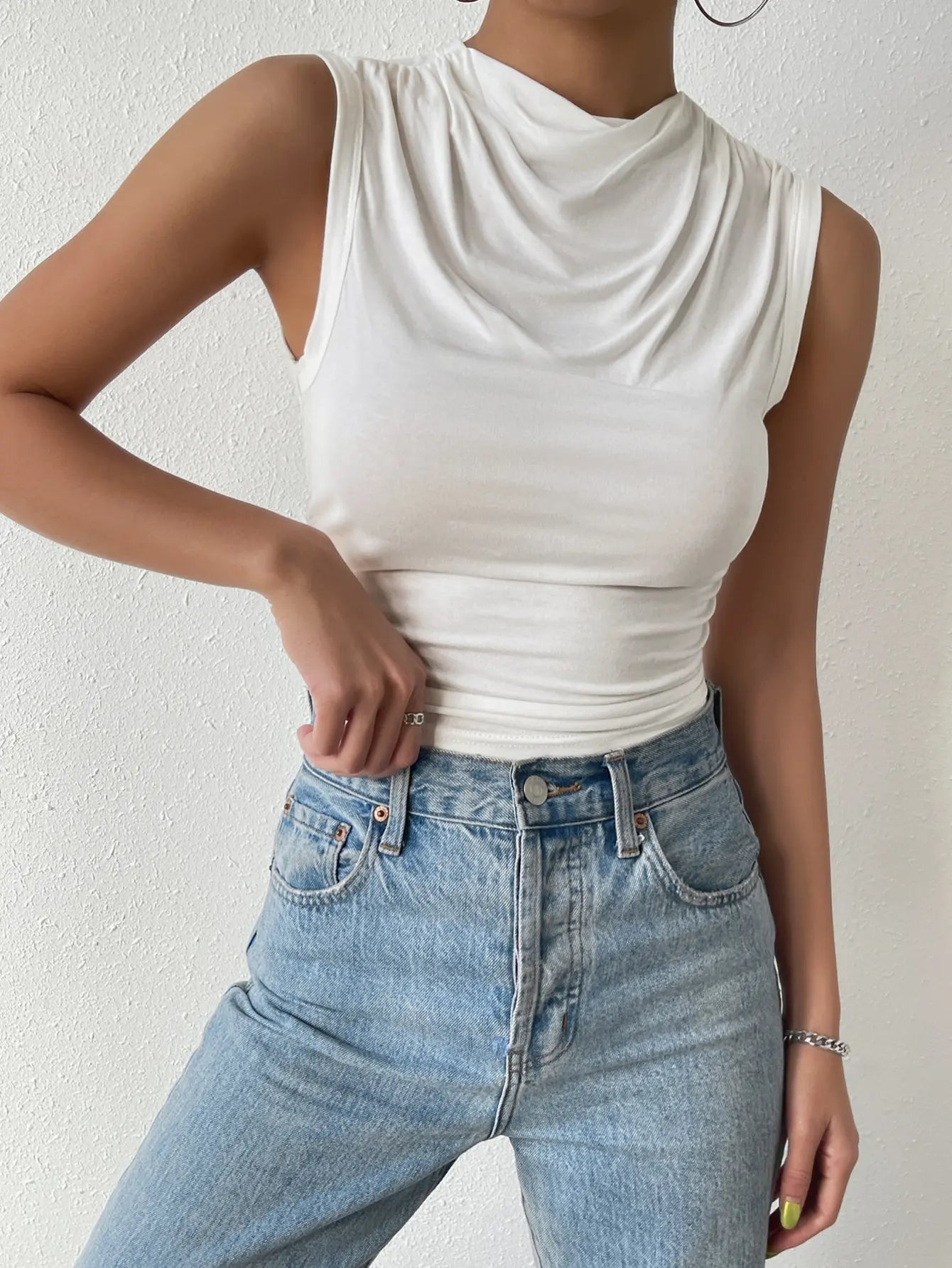 Liora — Women's Draped Neckline Sleeveless Stretch Top