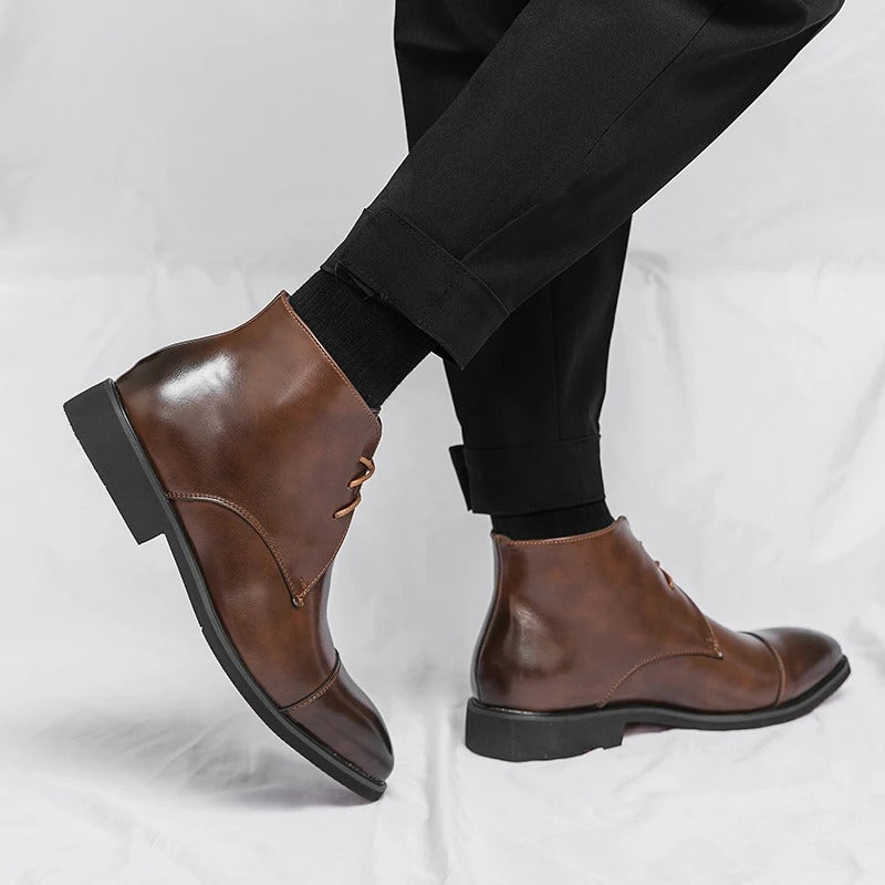Marlowe — Men’s Polished Cap-Toe Dress Boots with Cushioned Comfort
