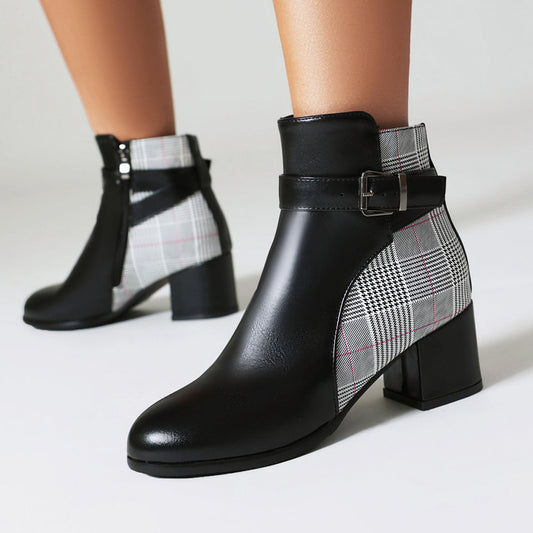 Elevare — Women’s Plaid Block Heel Boots with Cushioned Insole