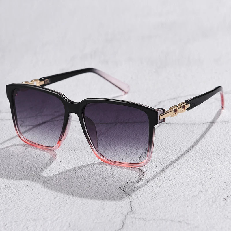 Selan — Oversized Square Sunglasses with Gold Chain-Link Arms