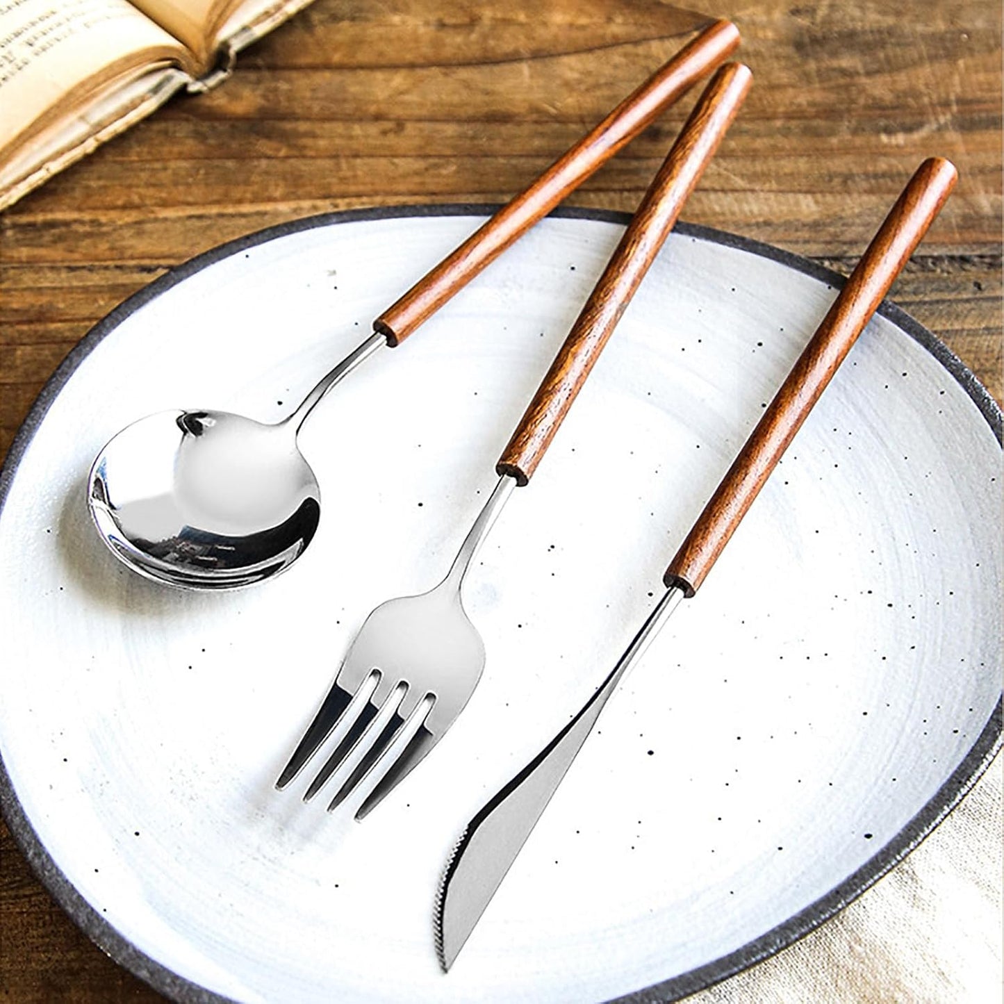 Arlonis — Rosewood Handle Flatware Set with Stainless Steel Durability