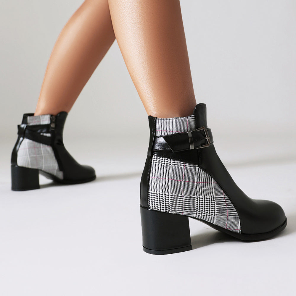 Elevare — Women’s Plaid Block Heel Boots with Cushioned Insole