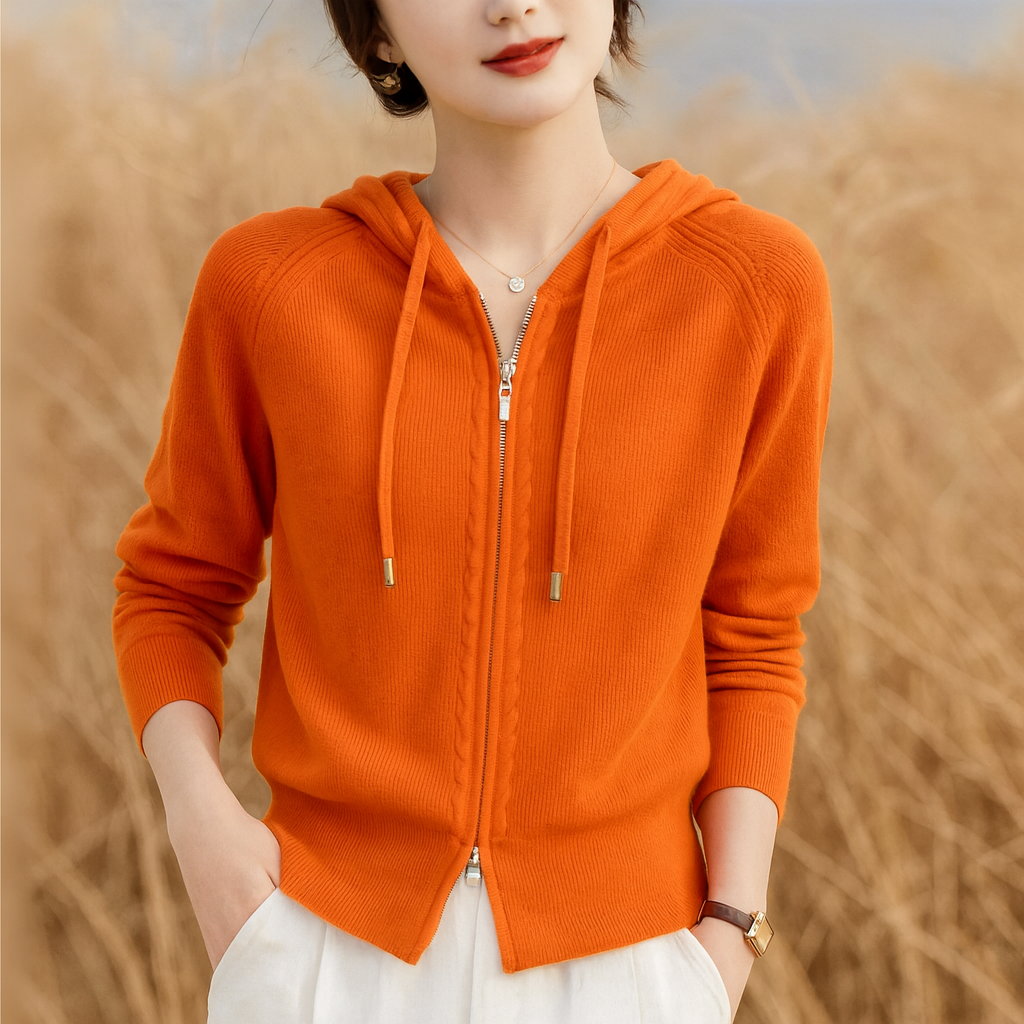 Avero — Breathable Loft-Knit Hoodie with Two-Way Zipper and Raglan Sleeves