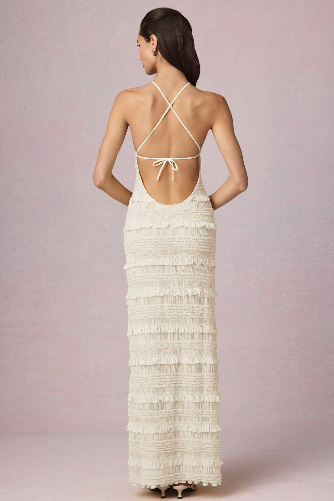Clarellea — Halter Neck Maxi Dress with Ruffled Open Back